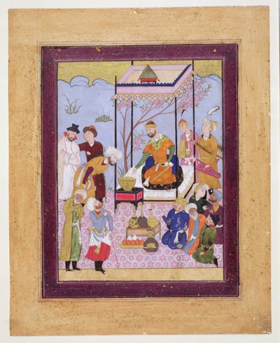 Khamsa of Nizami in a Pavilion Among Followers and Attendants by Persian School